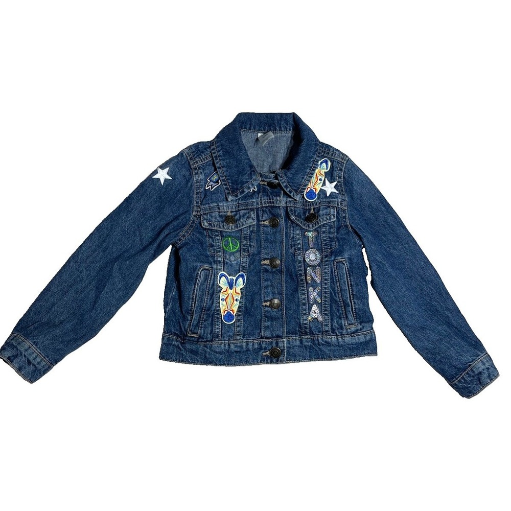 Carters Kid Blue Denim Trucker Jacket Size 5 Medium Wash Button Front Patches